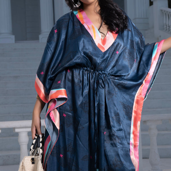 Noroke Modal Steel Blue Printed Long Kaftan - Distacart