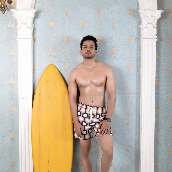 Noroke Sustainable fabric | Poly elastane Nude Patterned Men Swim Shorts - Distacart