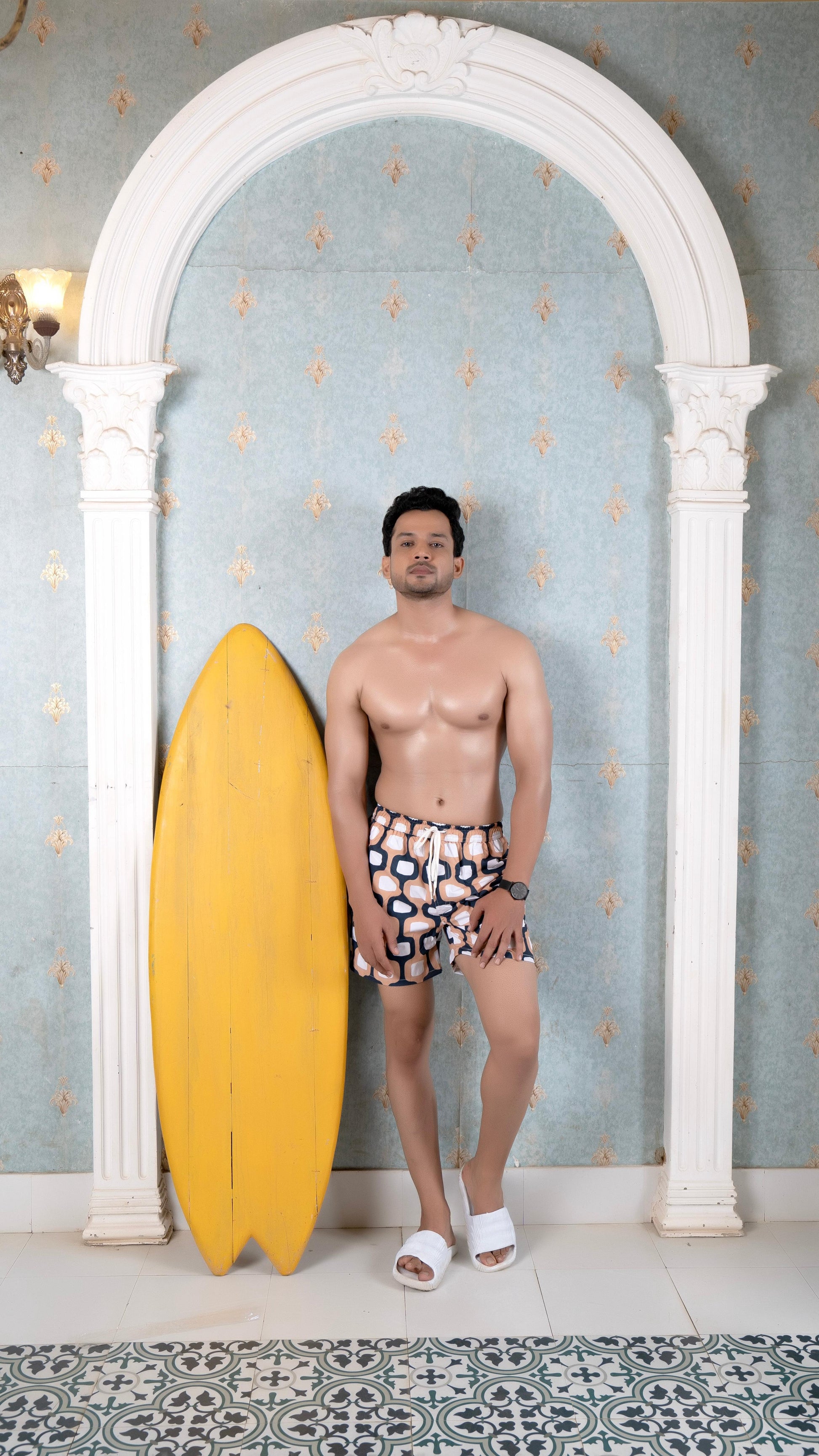 Noroke Sustainable fabric | Poly elastane Nude Patterned Men Swim Shorts - Distacart