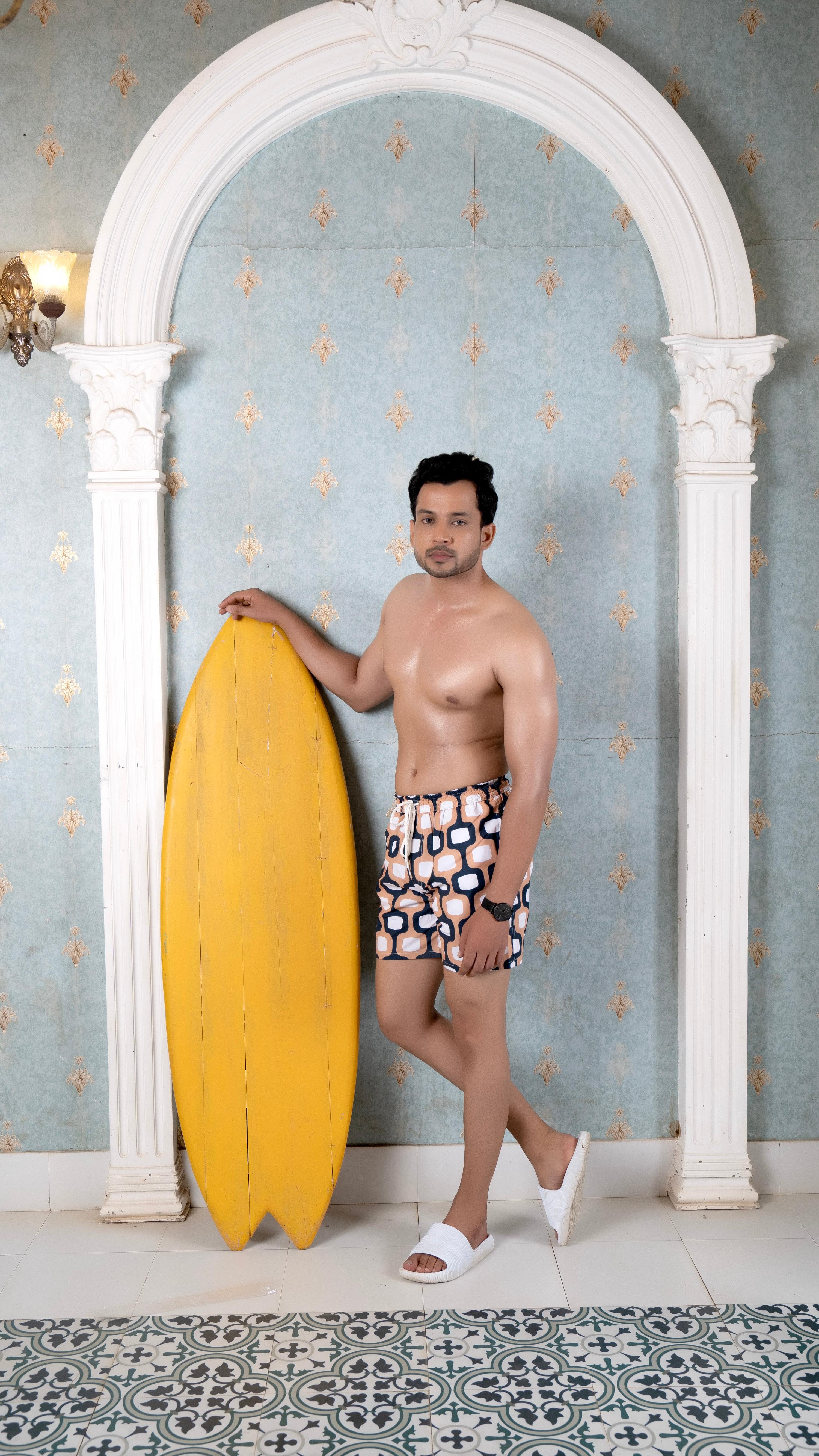 Noroke Sustainable fabric | Poly elastane Nude Patterned Men Swim Shorts - Distacart