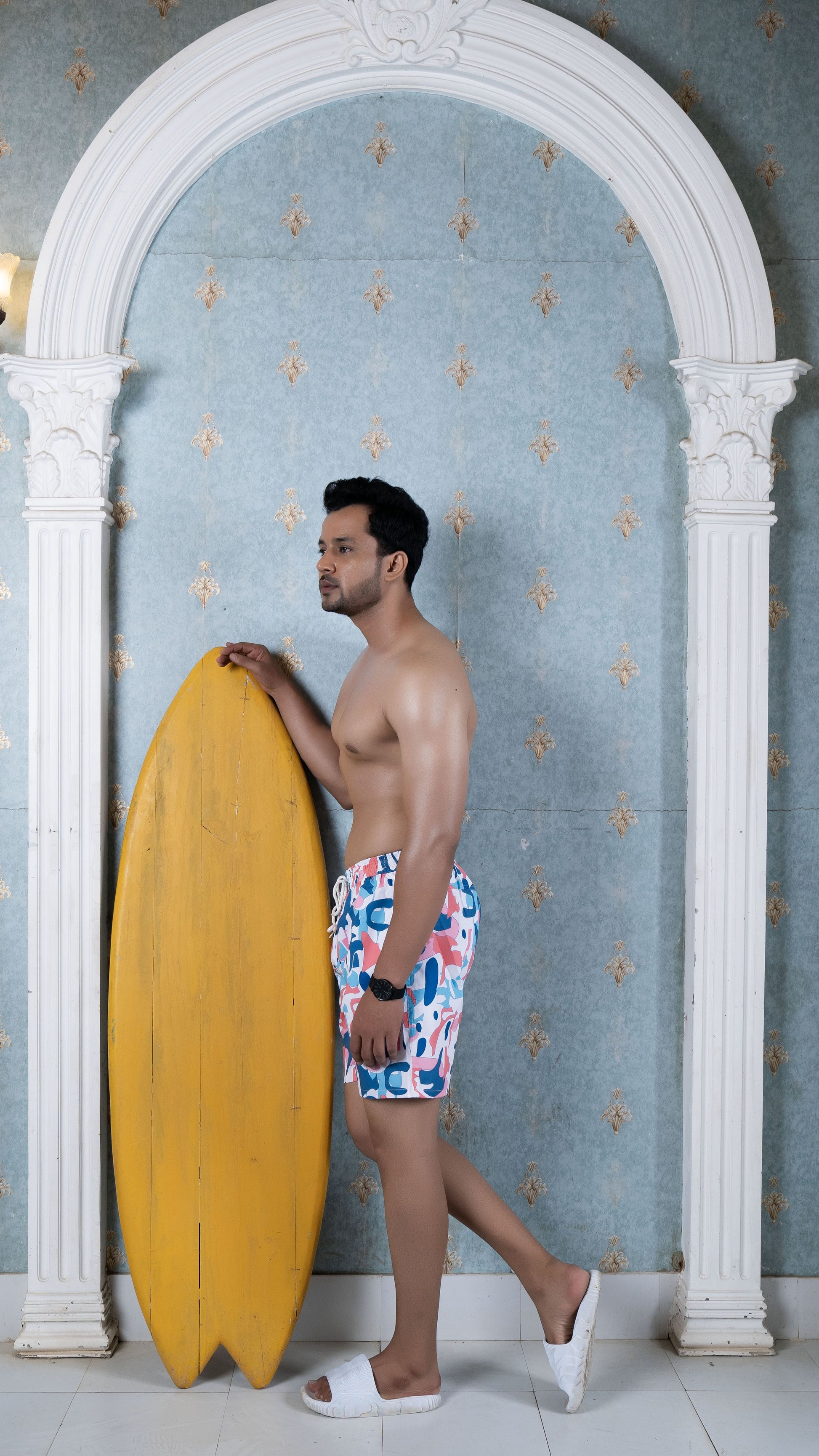 Noroke Sustainable fabric | Poly elastane Geometric Patterned Men Board Shorts - Distacart