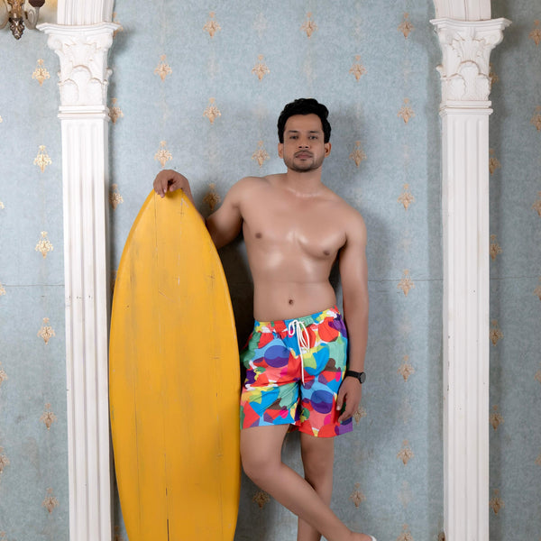 Noroke Sustainable fabric | Poly elastane Red Geometric Patterned Men Board Shorts - Distacart