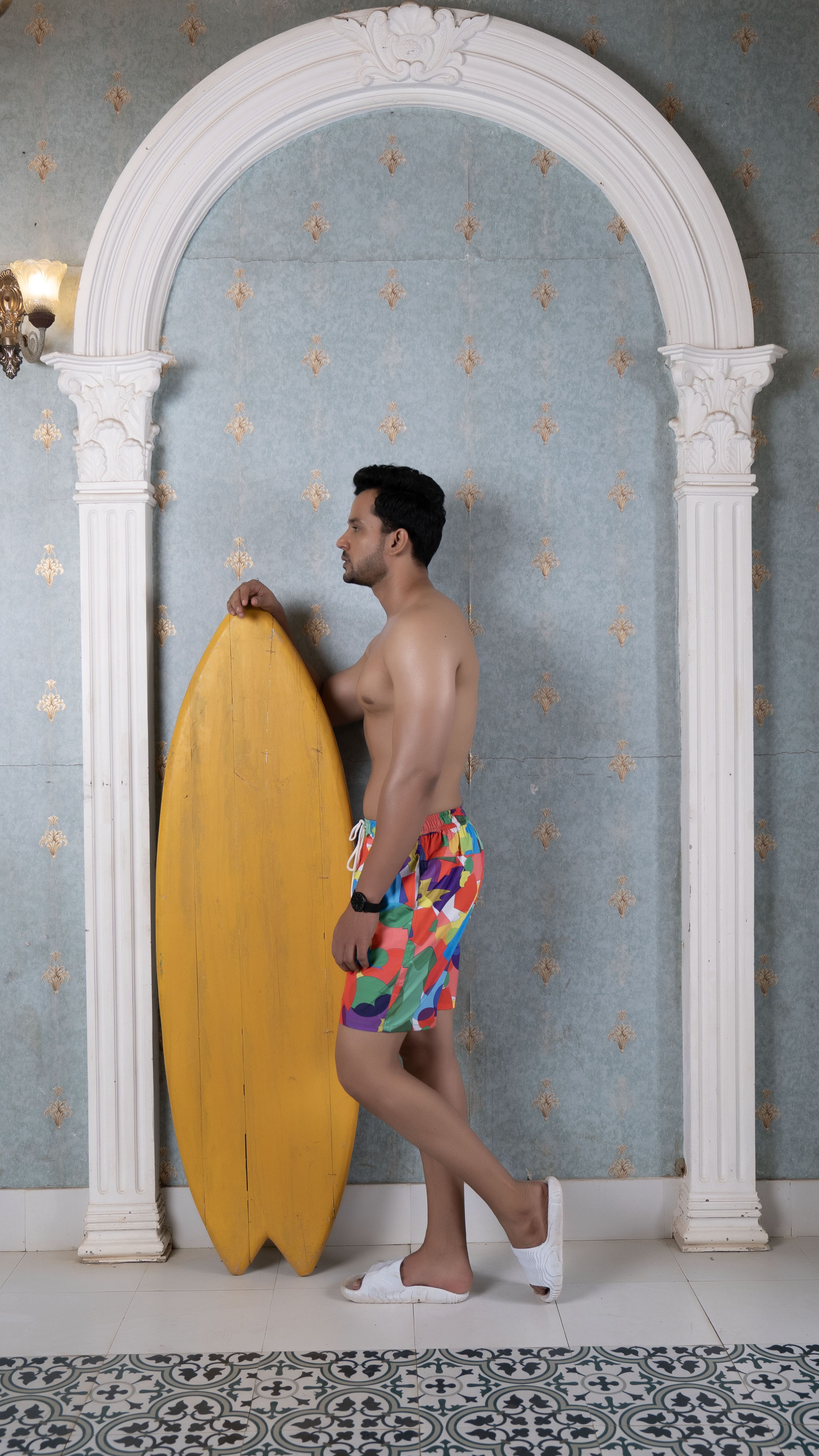 Noroke Sustainable fabric | Poly elastane Red Geometric Patterned Men Board Shorts - Distacart