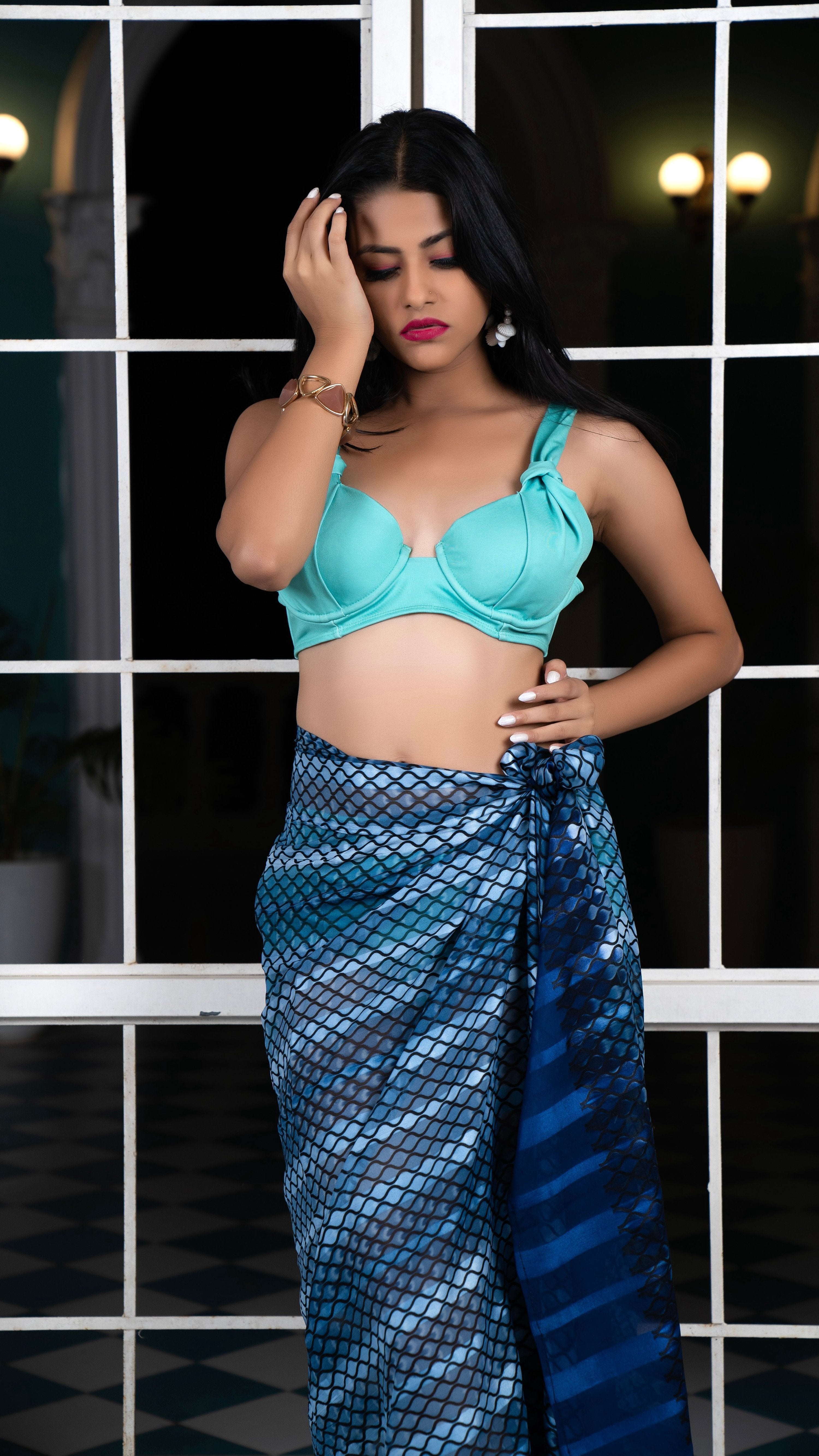 Noroke Silk Metallic Sheen Silk Sarong - Blue - Distacart