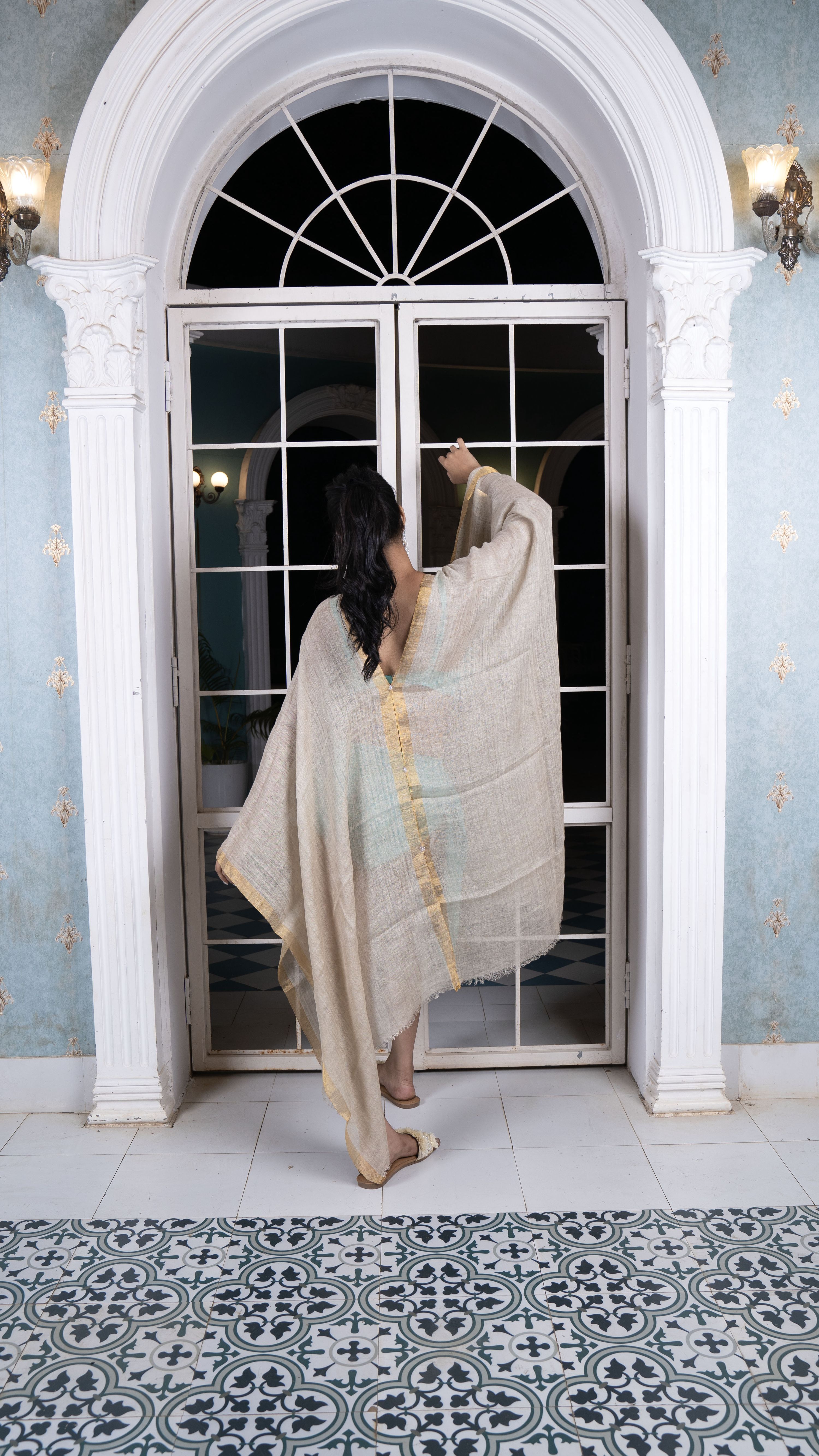 Noroke Linen Grey Gold Beachwear Cover Up - Distacart