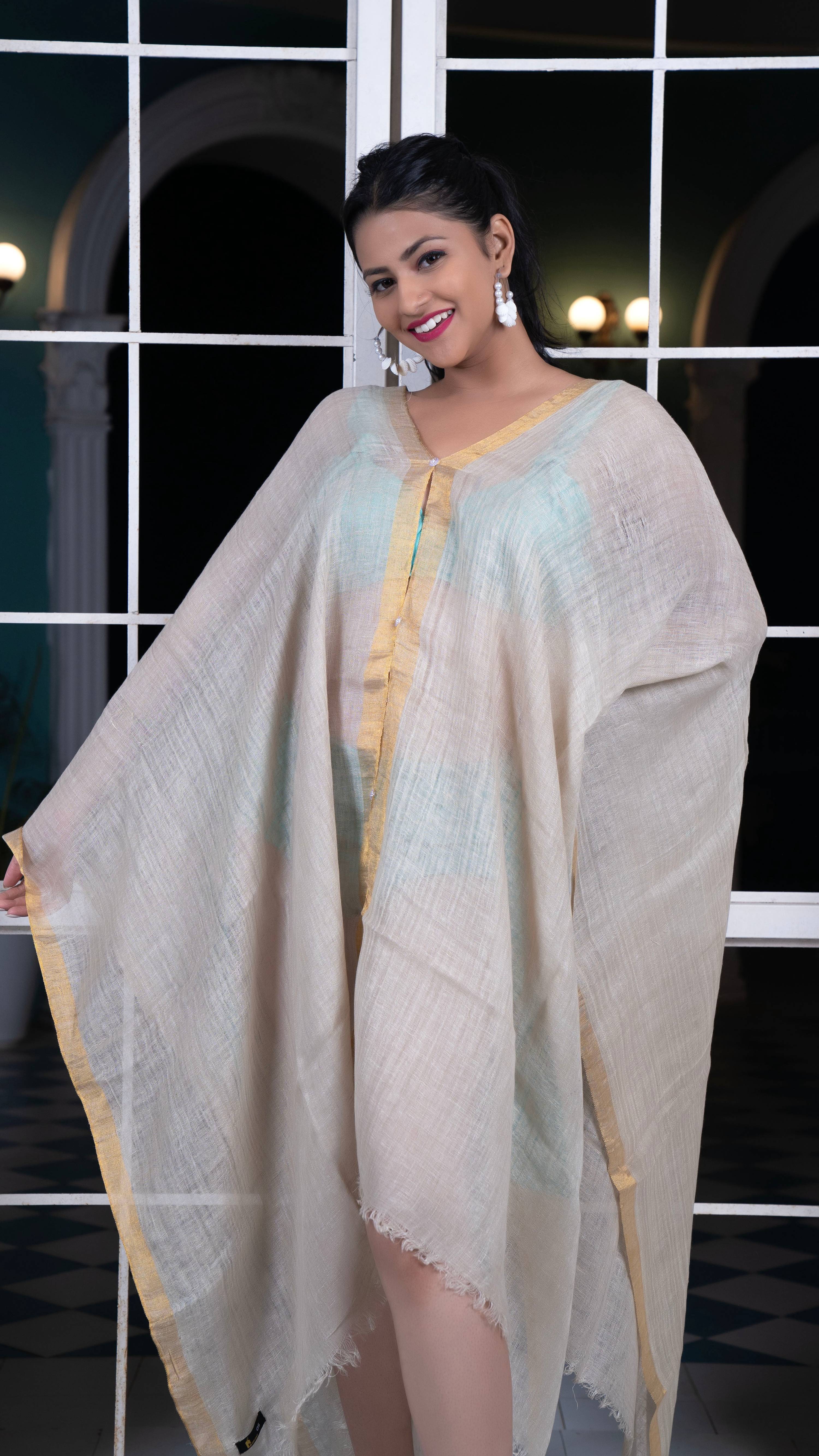 Noroke Linen Grey Gold Beachwear Cover Up - Distacart