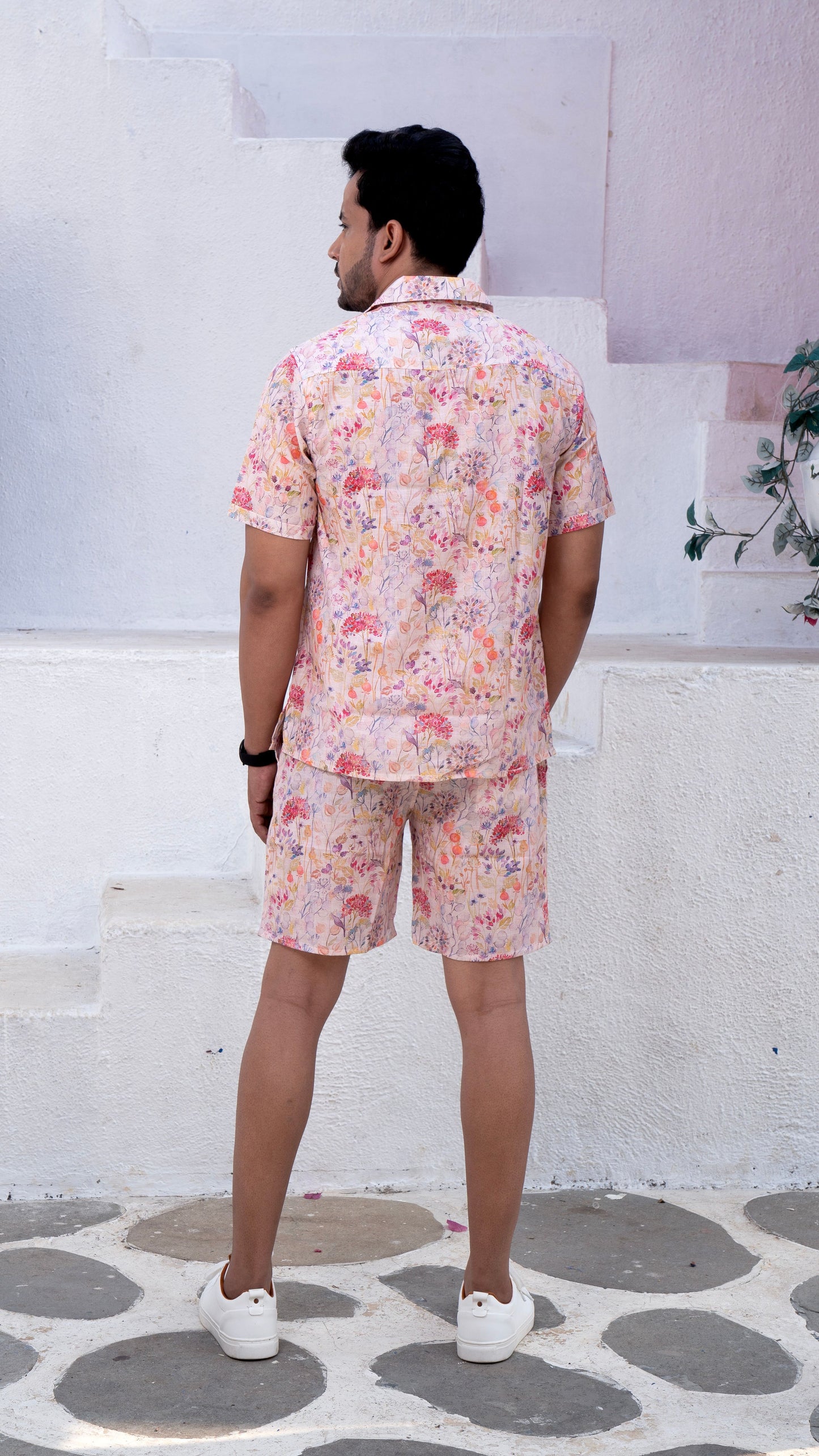 Noroke Linen White Floral Co-ord Set Men - Distacart