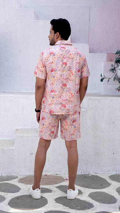 Noroke Linen White Floral Co-ord Set Men - Distacart