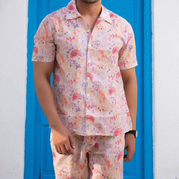 Noroke Linen White Floral Co-ord Set Men - Distacart