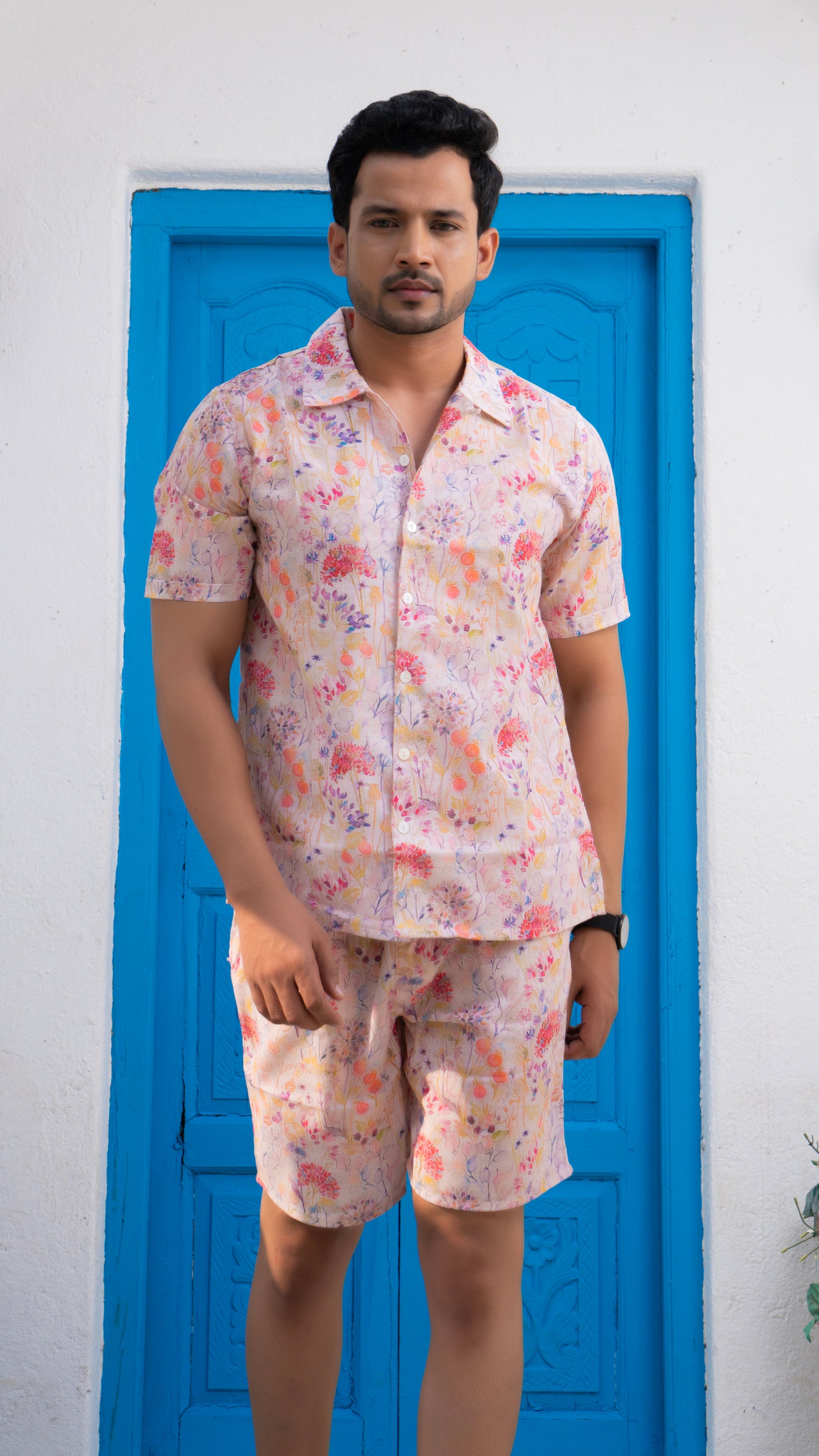 Noroke Linen White Floral Co-ord Set Men - Distacart
