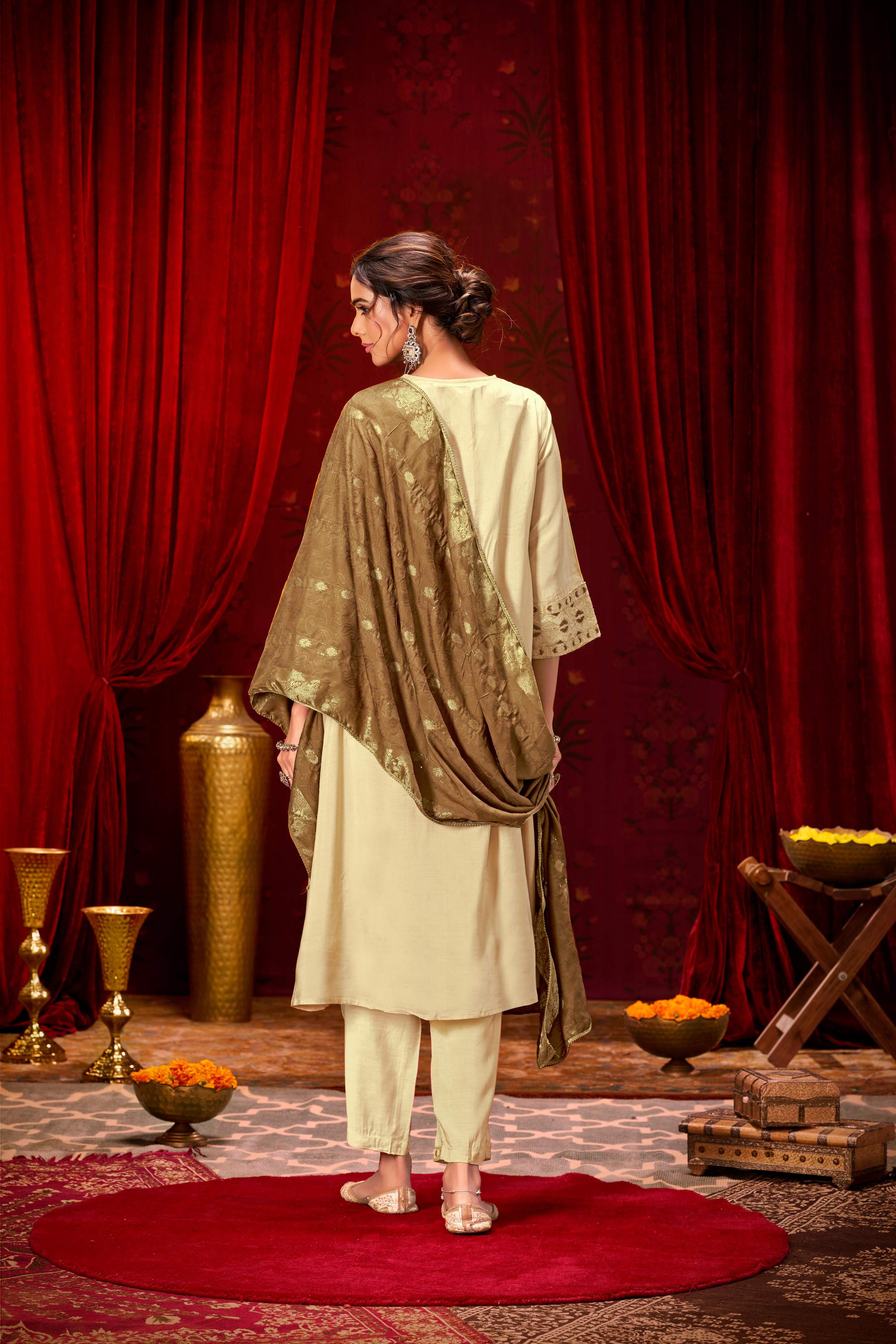 BulBul Ashima Beige Cotton Kurta Set With Dupatta