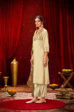 Thumbnail for BulBul Ashima Beige Cotton Kurta Set With Dupatta