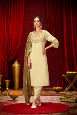 Thumbnail for BulBul Ashima Beige Cotton Kurta Set With Dupatta