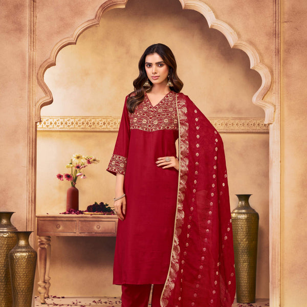 BulBul Ashima Red Muslin Kurta Set With Dupatta