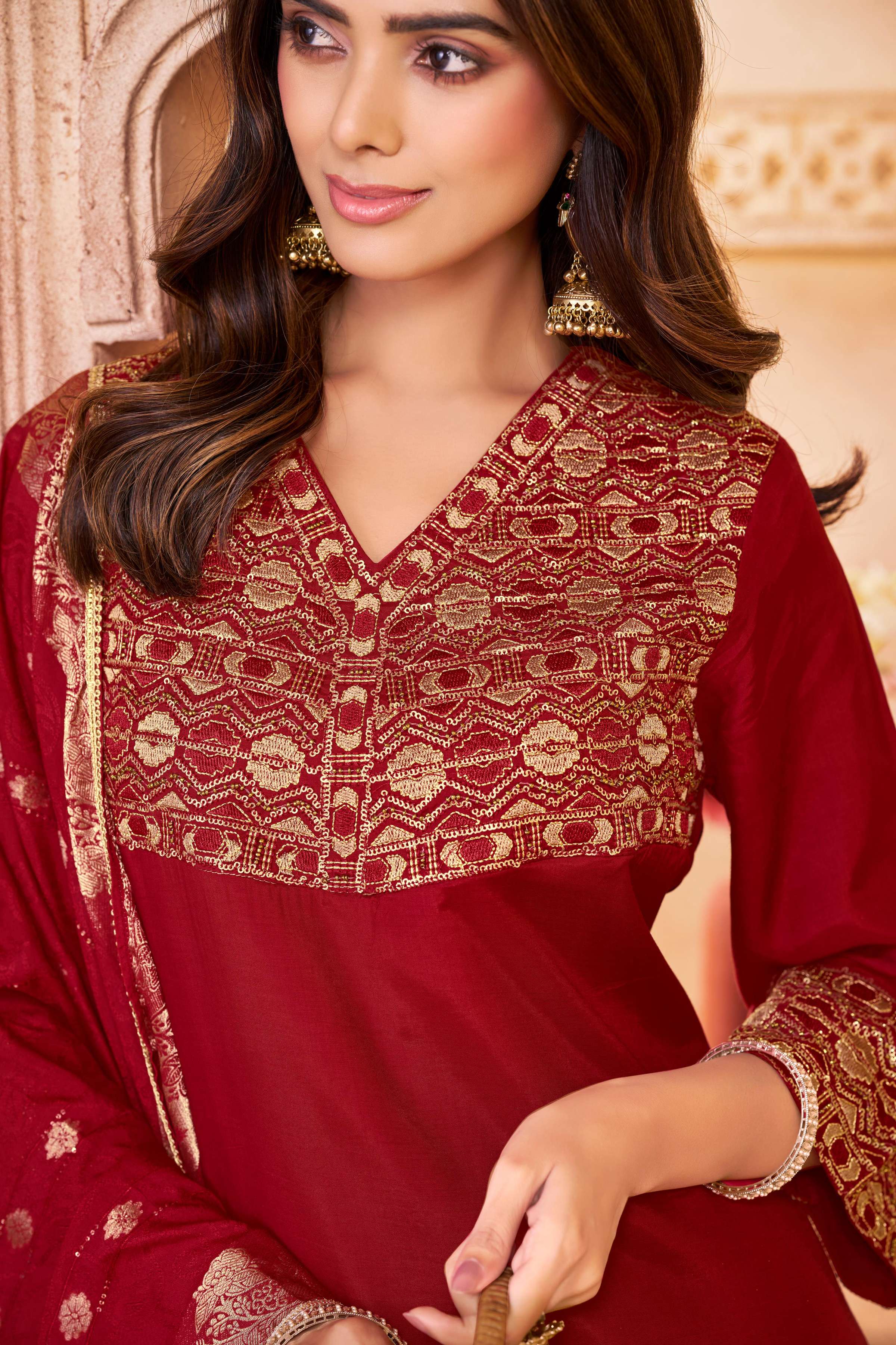 BulBul Ashima Red Muslin Kurta Set With Dupatta