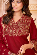 Thumbnail for BulBul Ashima Red Muslin Kurta Set With Dupatta