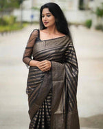 Thumbnail for Vamika Weaving Banarasi Jacquard Black Kanjivaram Saree - Distacart