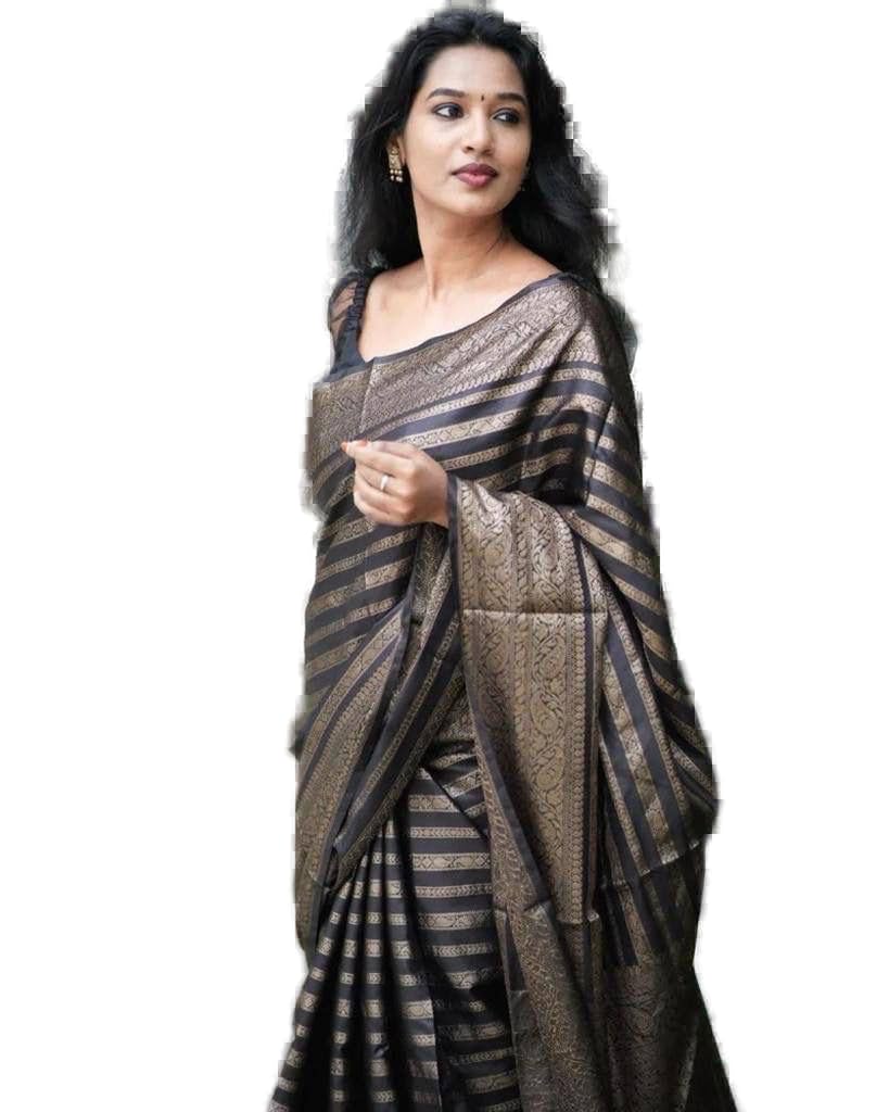 Vamika Weaving Banarasi Jacquard Black Kanjivaram Saree - Distacart