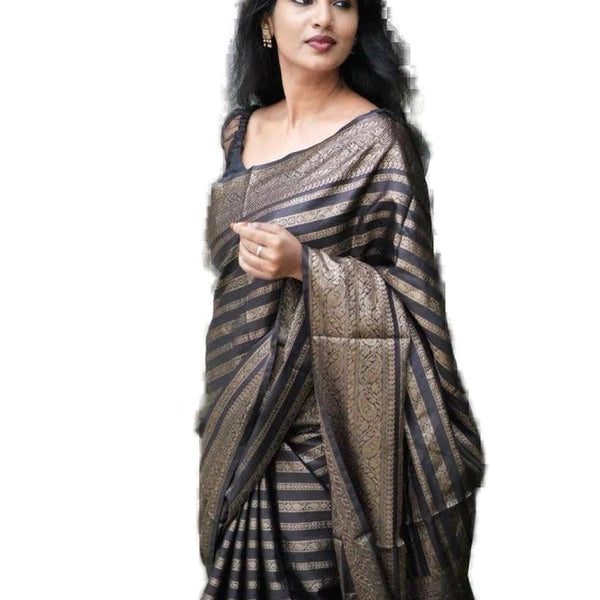 Vamika Weaving Banarasi Jacquard Black Kanjivaram Saree - Distacart