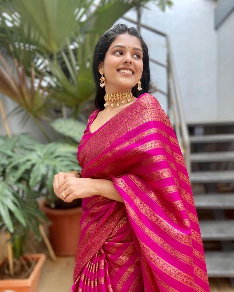 Vamika Weaving Banarasi Jacquard Pink Kanjivaram Saree - Distacart