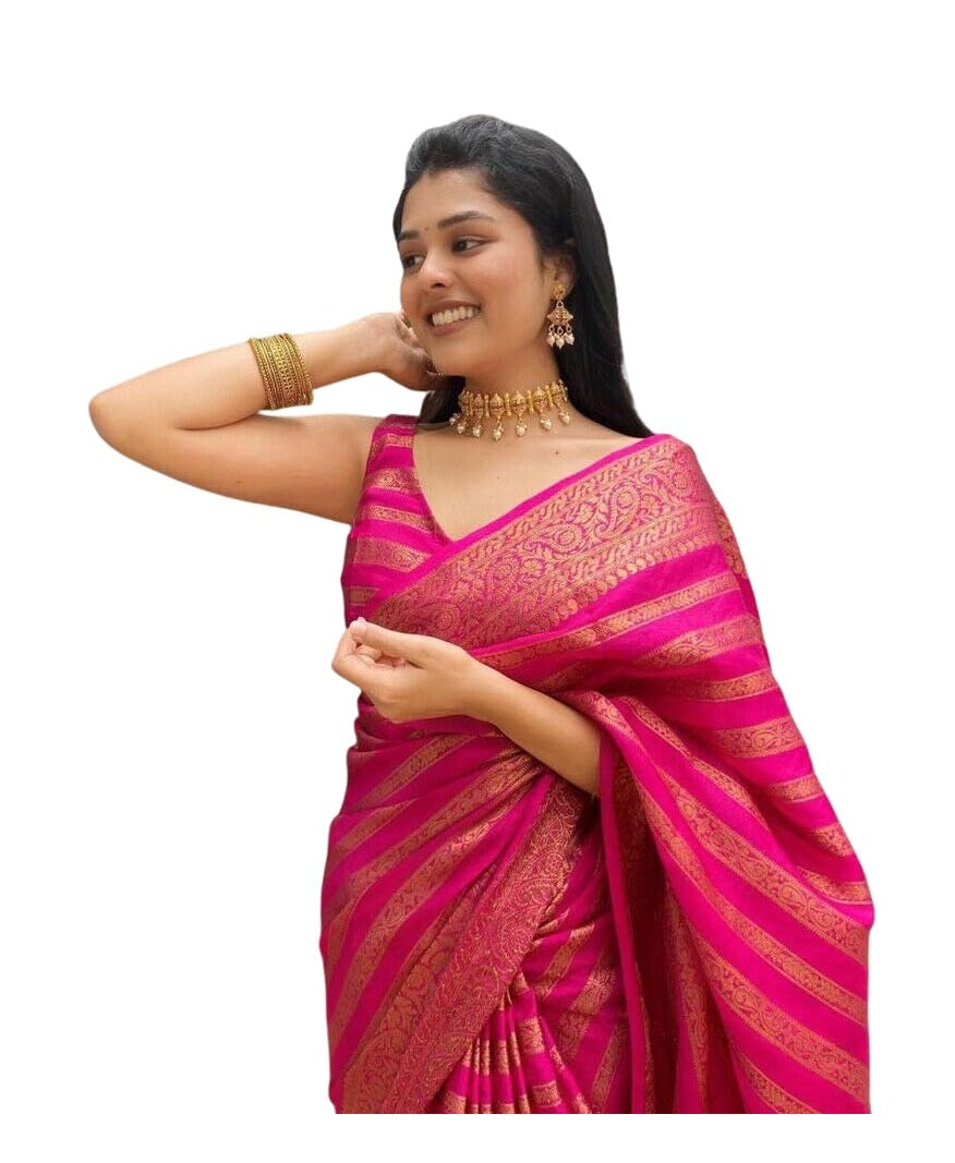 Vamika Weaving Banarasi Jacquard Pink Kanjivaram Saree - Distacart