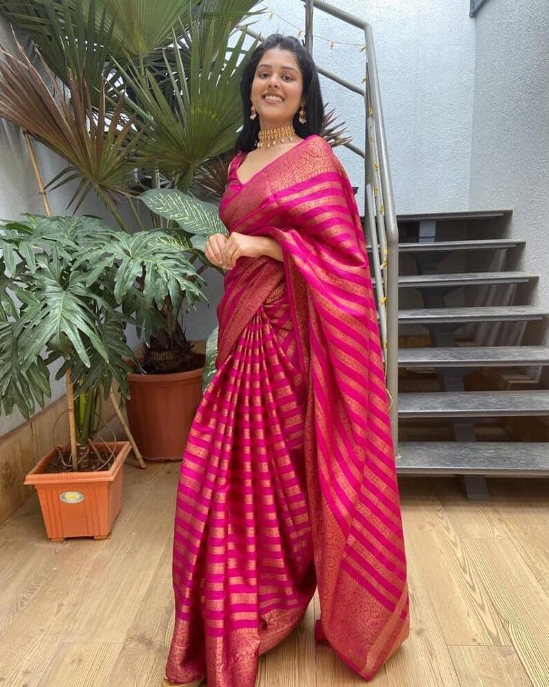 Vamika Weaving Banarasi Jacquard Pink Kanjivaram Saree - Distacart