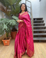Thumbnail for Vamika Weaving Banarasi Jacquard Pink Kanjivaram Saree - Distacart