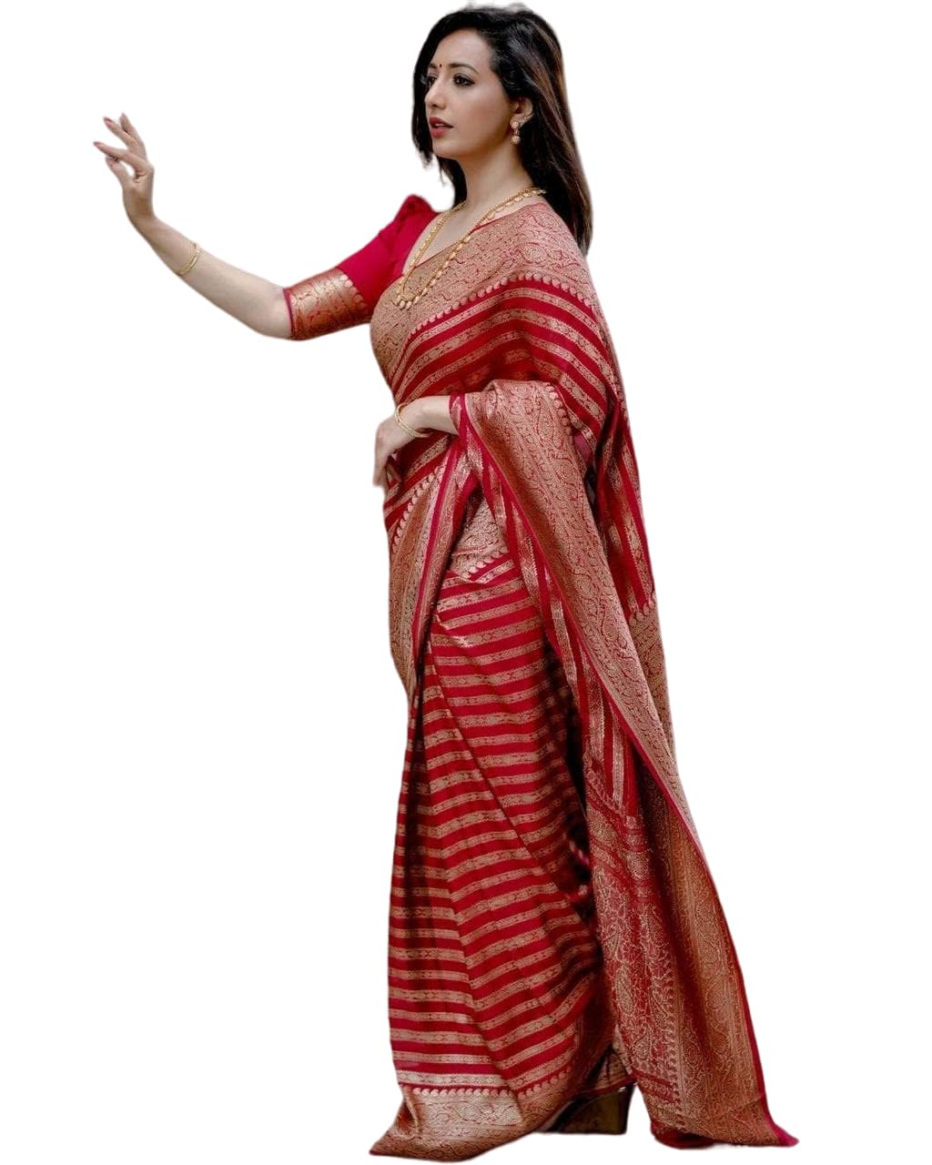Vamika Weaving Banarasi Jacquard Red Kanjivaram Saree - Distacart
