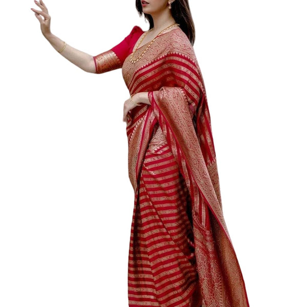 Vamika Weaving Banarasi Jacquard Red Kanjivaram Saree - Distacart