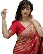 Thumbnail for Vamika Weaving Banarasi Jacquard Red Kanjivaram Saree - Distacart