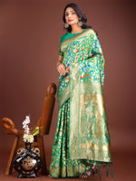 Thumbnail for Astita Majestic Green Silk Saree with Gold Zari & Floral Design - Perfect for Festive & Traditional Occasions - Distacart