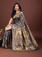 Thumbnail for Astita Majestic Navy Blue Silk Saree with Gold Zari & Floral Design - Perfect for Festive & Traditional Occasions - Distacart