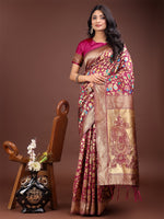 Thumbnail for Astita Majestic Magenta Silk Saree with Gold Zari & Floral Design - Perfect for Festive & Traditional Occasions - Distacart