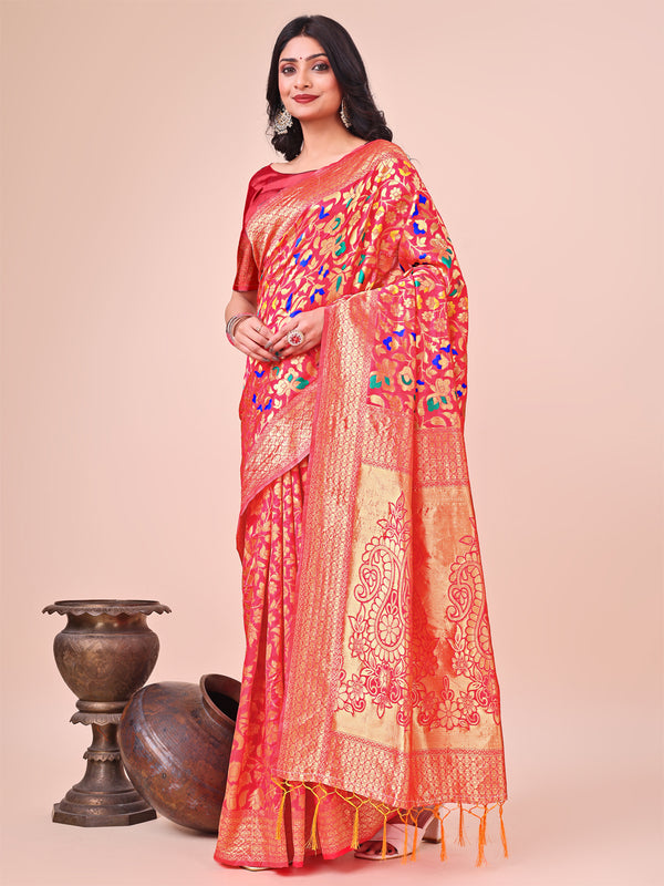 Astita Majestic Maroon Silk Saree with Gold Zari & Floral Design - Perfect for Festive & Traditional Occasions - Distacart