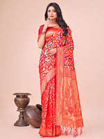 Thumbnail for Astita Majestic Red Silk Saree with Gold Zari & Floral Design - Perfect for Festive & Traditional Occasions - Distacart