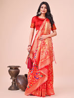 Thumbnail for Astita Majestic Red Silk Saree with Gold Zari & Floral Design - Perfect for Festive & Traditional Occasions - Distacart