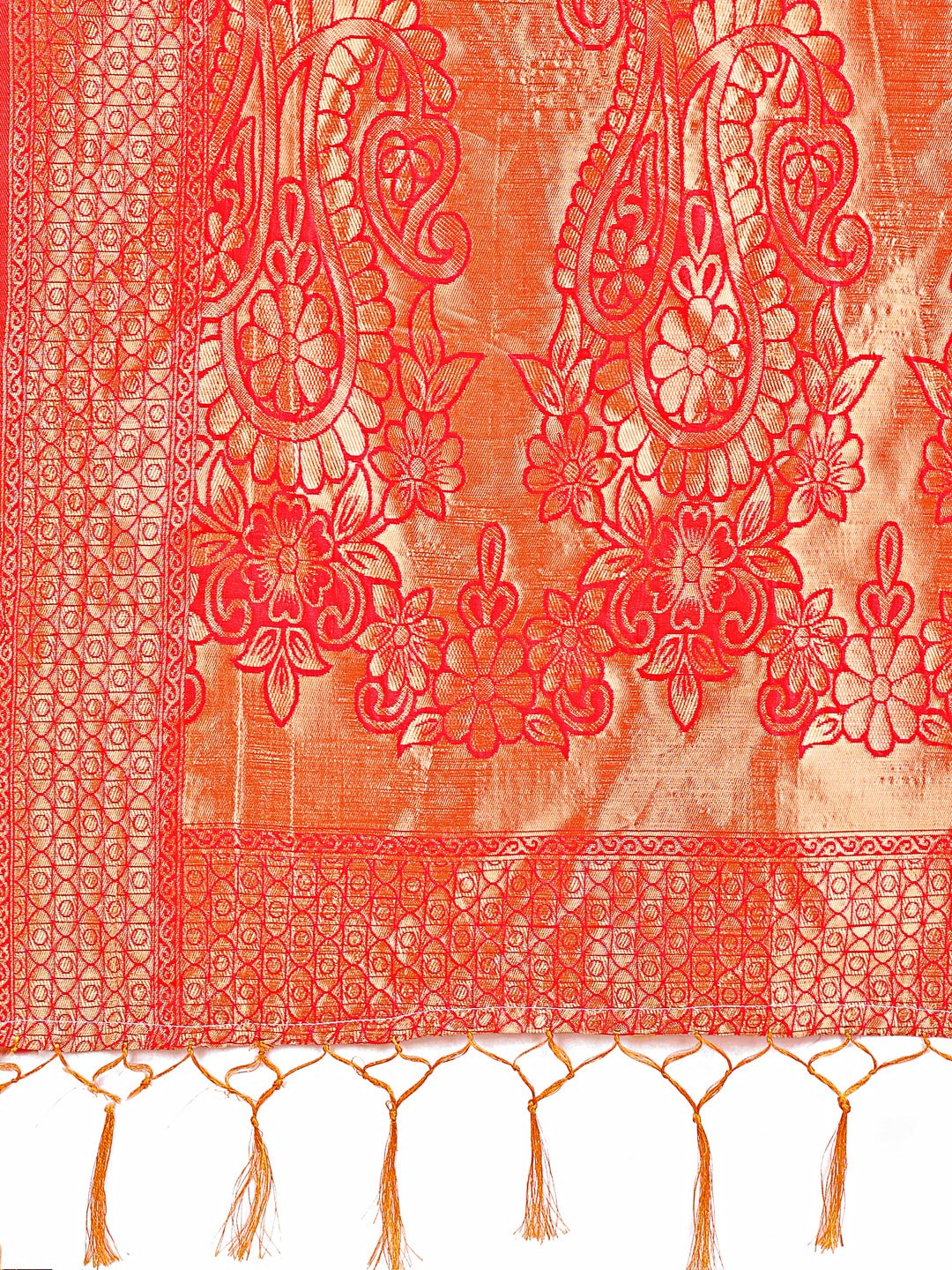 Astita Majestic Red Silk Saree with Gold Zari & Floral Design - Perfect for Festive & Traditional Occasions - Distacart