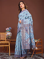 Thumbnail for Astita Grace in Every Thread: Sky Blue Patola Linen Cotton Saree Woven with Cultural Elegance - Distacart