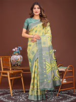 Thumbnail for Astita Grace in Every Thread: Yellow Patola Linen Cotton Saree Woven with Cultural Elegance - Distacart