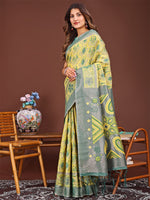 Thumbnail for Astita Grace in Every Thread: Yellow Patola Linen Cotton Saree Woven with Cultural Elegance - Distacart