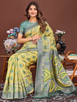 Thumbnail for Astita Grace in Every Thread: Yellow Patola Linen Cotton Saree Woven with Cultural Elegance - Distacart