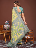 Thumbnail for Astita Grace in Every Thread: Yellow Patola Linen Cotton Saree Woven with Cultural Elegance - Distacart