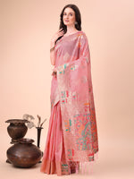 Thumbnail for Astita Pink Linen Saree with Multicolor Weaving & Zari Pallu - Elegant & Lightweight for Everyday Grace