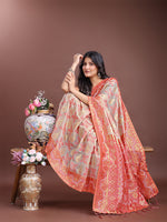 Thumbnail for Astita Graceful Beige & Coral Linen Cotton Saree - Lightweight Elegance for Modern Women - Distacart