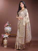 Thumbnail for Astita Graceful Beige & Brown Linen Cotton Saree - Lightweight Elegance for Modern Women