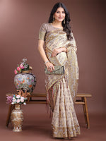 Thumbnail for Astita Graceful Beige & Brown Linen Cotton Saree - Lightweight Elegance for Modern Women