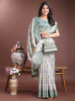 Thumbnail for Astita Graceful Beige & Sea Green Linen Cotton Saree - Lightweight Elegance for Modern Women - Distacart