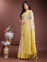 Thumbnail for Astita Graceful Beige & Yellow Linen Cotton Saree - Lightweight Elegance for Modern Women - Distacart