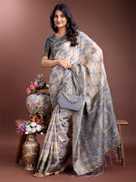 Thumbnail for Astita Graceful Beige & Grey Linen Cotton Saree - Lightweight Elegance for Modern Women - Distacart