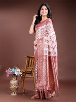 Thumbnail for Astita Maroon Linen Cotton Woven Zari Work Traditional Tassel Saree - Distacart